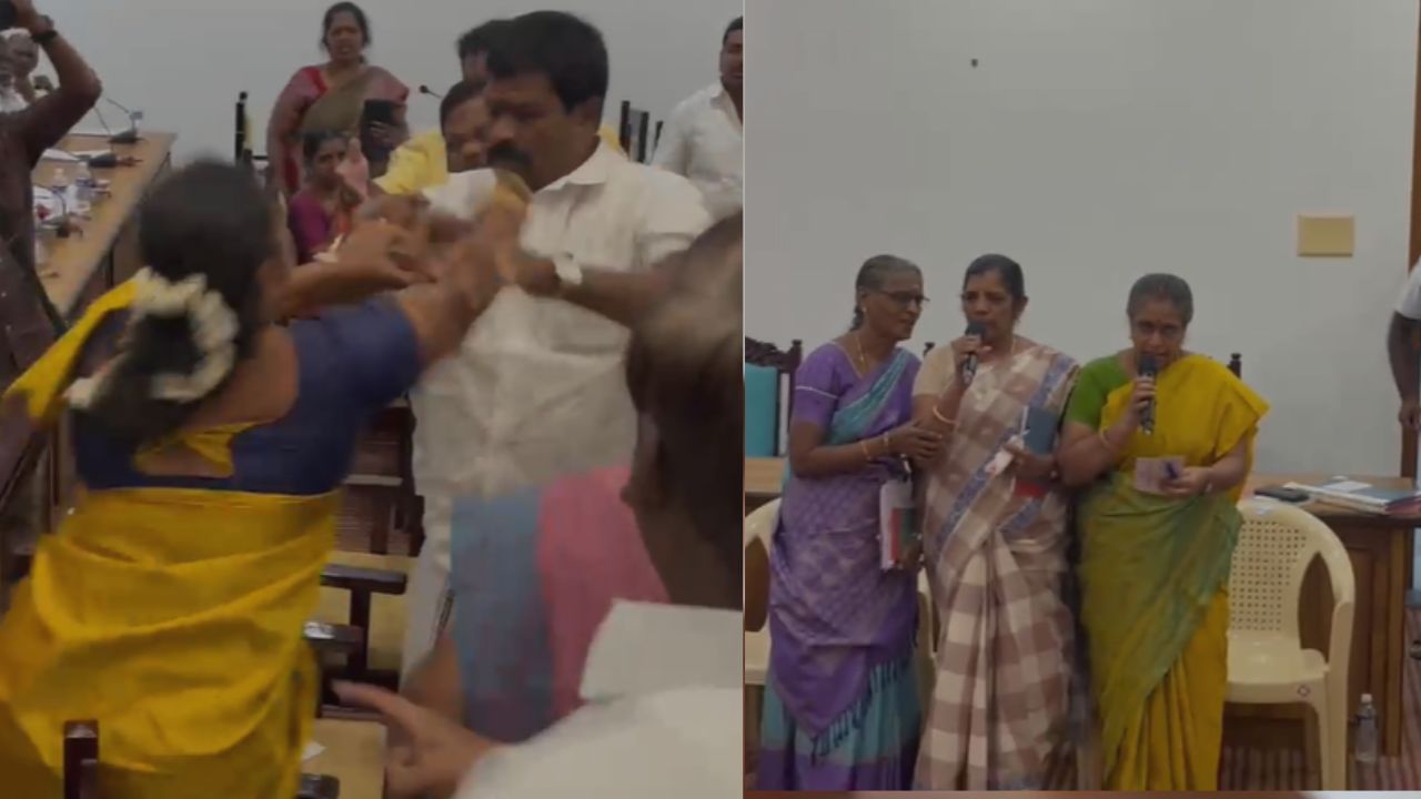 திமுக – அதிமுக கவுன்சிலர்கள் மோதல்.. தேசிய கீதம் பாடி நிறுத்த முயன்ற அதிகாரிகள்! திமுக – அதிமுக கவுன்சிலர்கள் மோதல்.. தேசிய கீதம் பாடி நிறுத்த முயன்ற அதிகாரிகள்!