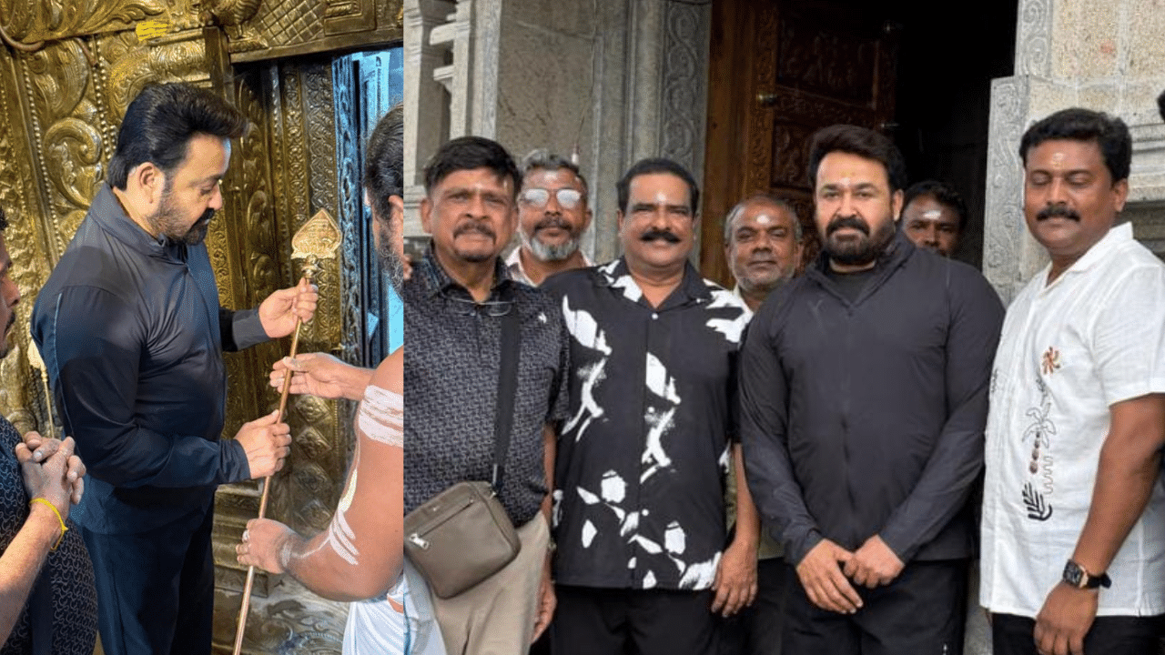 தென்காசி திருமலை குமாரசாமி கோவிலில் மோகன்லால் வேல் காணிக்கை