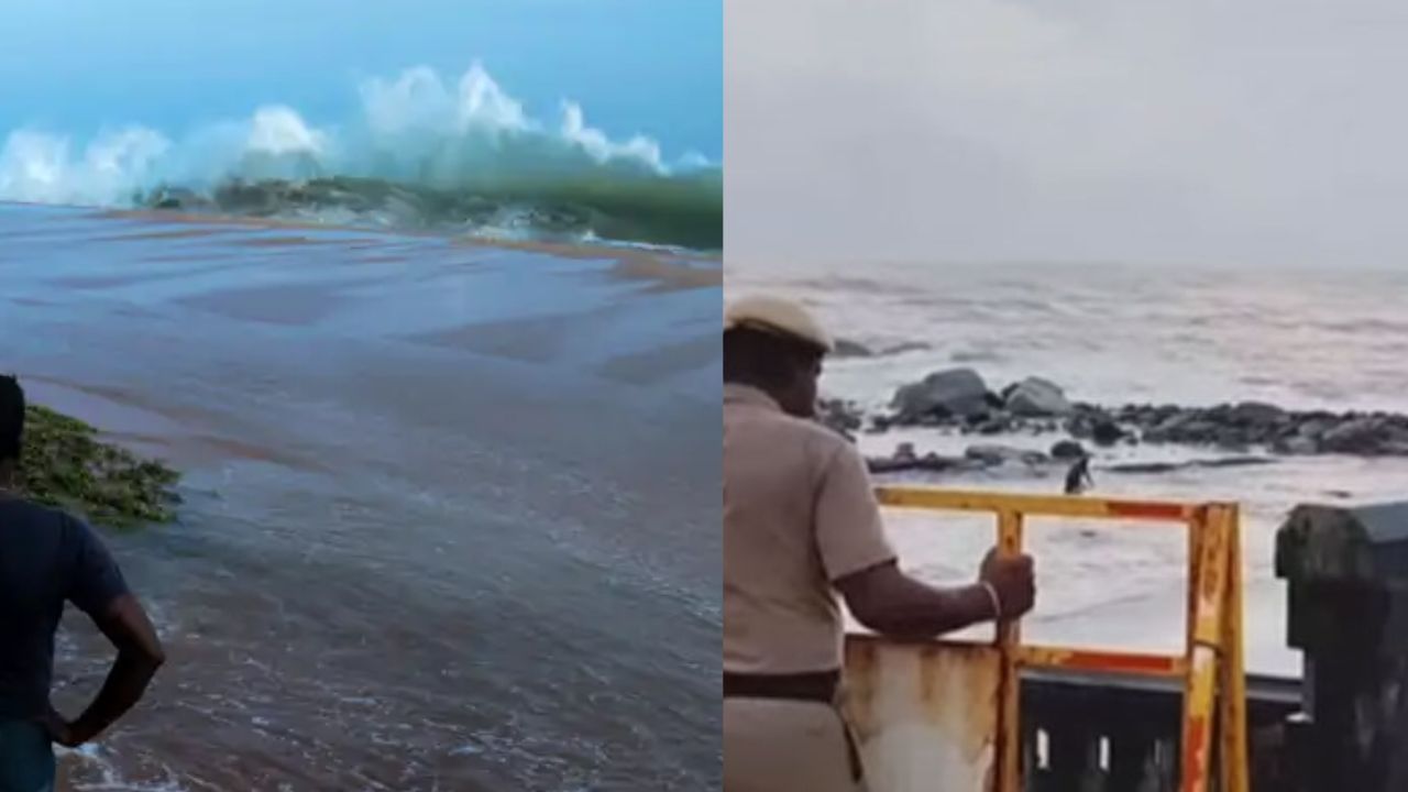 கன்னியாகுமரி: ஆர்ப்பரிக்கும் கடல் அலை… தடுப்புகள் அமைத்து போலீசார் கண்காணிப்பு கன்னியாகுமரி: ஆர்ப்பரிக்கும் கடல் அலை… தடுப்புகள் அமைத்து போலீசார் கண்காணிப்பு
