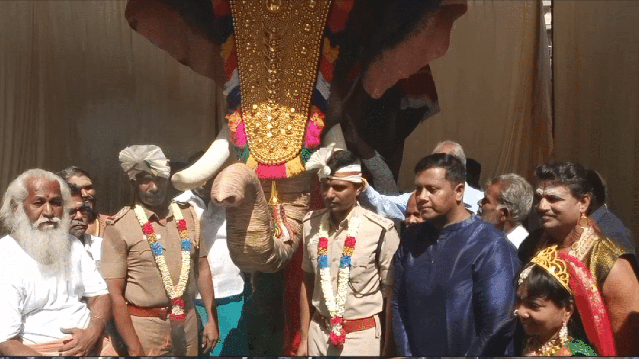 800 கிலோ பிரம்மாண்ட இயந்திர யானை - அருப்புக்கோட்டை கோவிலுக்கு அன்பளிப்பாக வழங்கிய திரிஷா