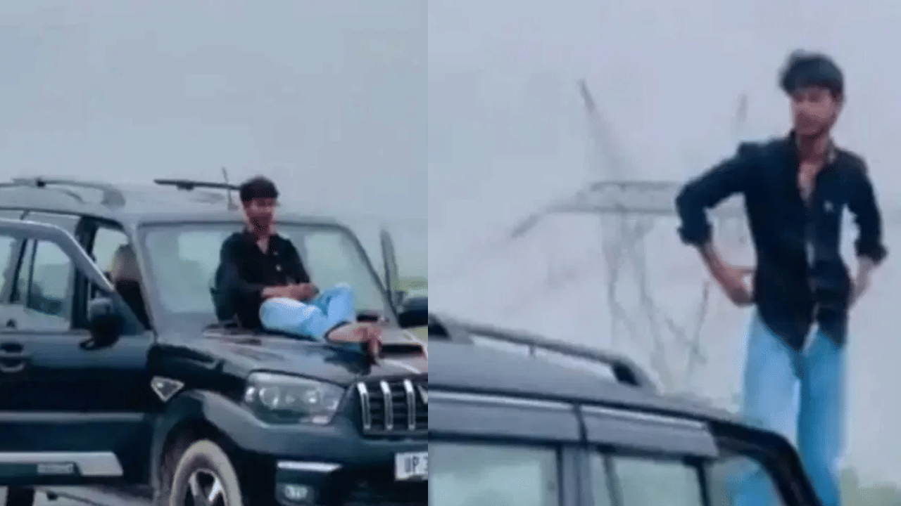 ஓடும் காரில் சாகசத்தில் ஈடுபட்ட இளைஞர் – போலீஸ் செய்த சம்பவம் – வைரலாகும் வீடியோ