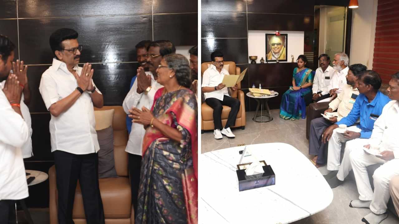முதல்வர் ஸ்டாலினுடன் திடீர் சந்திப்பு.. நன்றி சொன்ன தூய்மை பணியாளர்கள்!