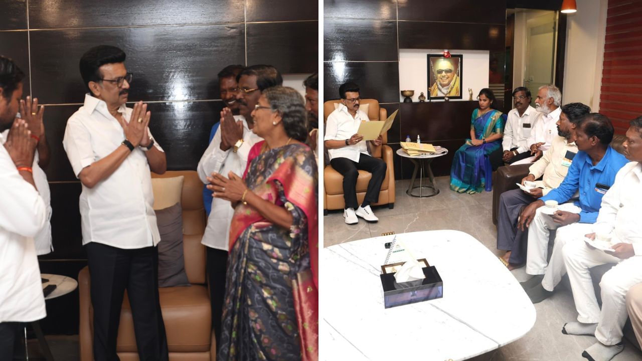 முதல்வர் ஸ்டாலினுடன் திடீர் சந்திப்பு.. நன்றி சொன்ன தூய்மை பணியாளர்கள்!