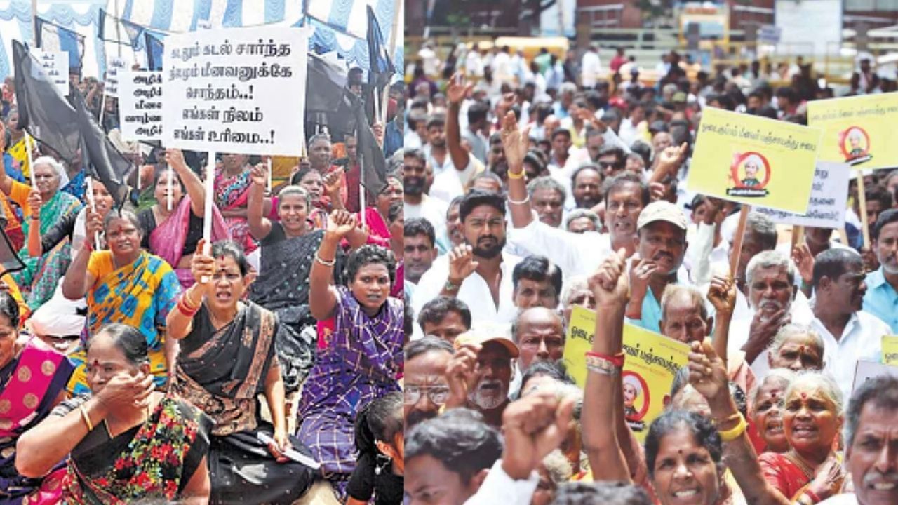 சென்னை கடற்கரைக்கு நீலக்கொடி சான்றிதழ்.. வாழ்வாதாரத்தை இழக்கும் அபாயம் – போராட்டத்தில் ஈடுபட்ட மீனவர்கள்..