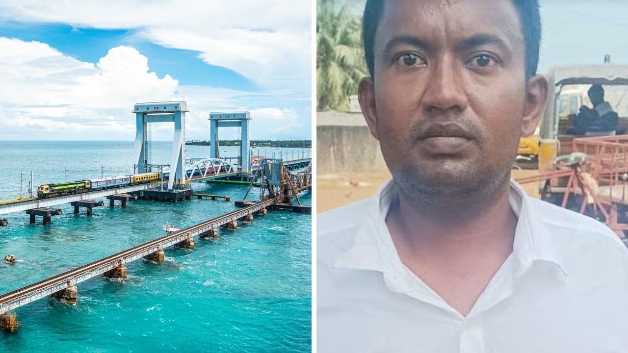 பாம்பன் பாலத்தில் அதிர்ச்சி.. திடீரென ரயிலில் இருந்து விழுந்த இளைஞர்.. நடந்தது என்ன? பாம்பன் பாலத்தில் அதிர்ச்சி.. திடீரென ரயிலில் இருந்து விழுந்த இளைஞர்.. நடந்தது என்ன?