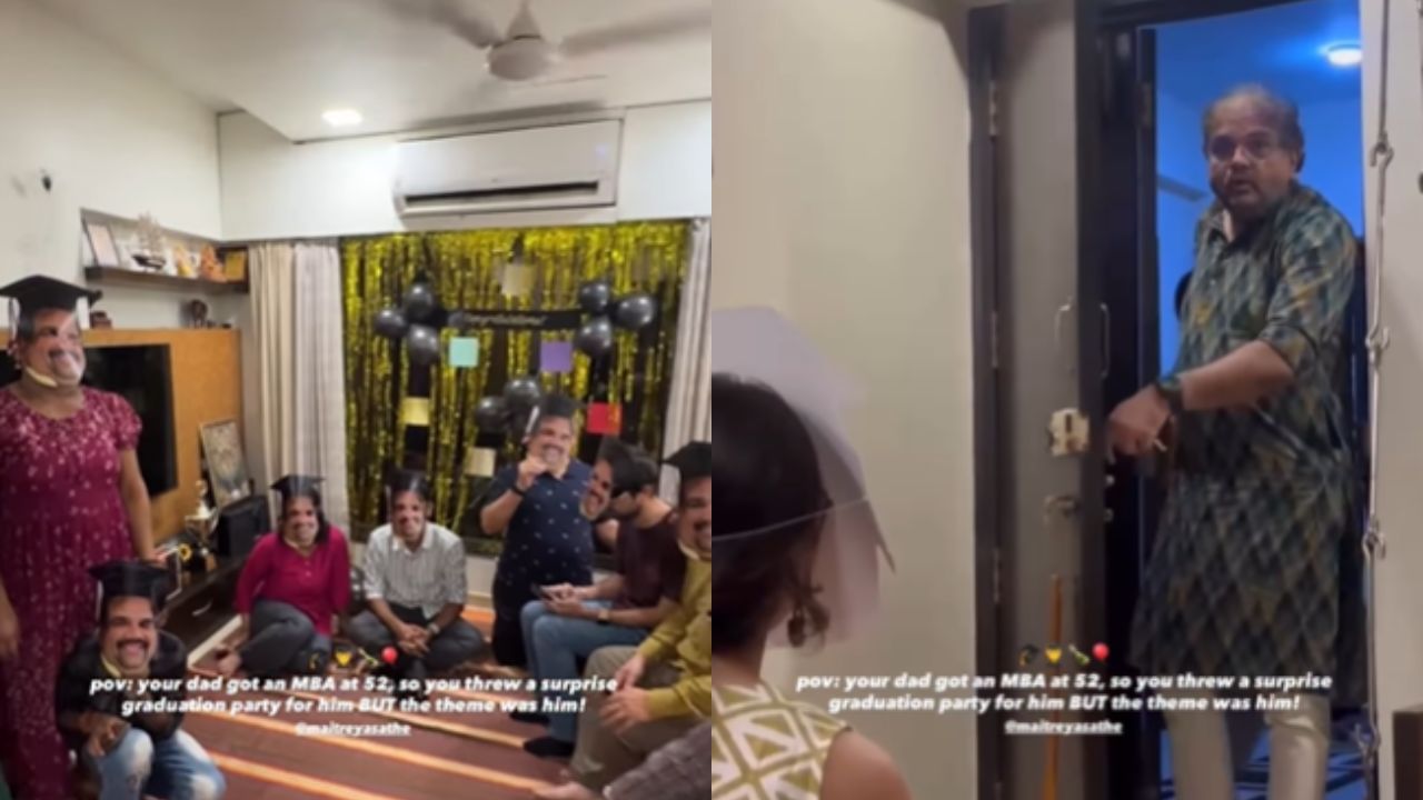 Viral Video : 52 வயதில் MBA பாஸ் செய்த நபர்.. பார்டி வைத்து கொண்டாடிய மகன்.. வைரல் வீடியோ! Viral Video : 52 வயதில் MBA பாஸ் செய்த நபர்.. பார்டி வைத்து கொண்டாடிய மகன்.. வைரல் வீடியோ!
