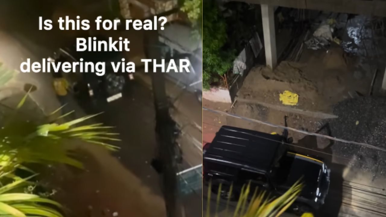 Viral Video : Thar காரில் டெலிவரி செய்யப்பட்ட Blinkit ஆர்டர்.. இணையத்தை ஆச்சர்யத்தில் ஆழ்த்திய வீடியோ!