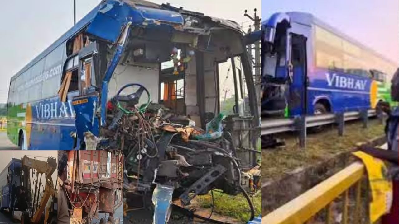 ஐயப்ப பக்தர்கள் சென்ற பேருந்து லாரி மீது மோதி விபத்து: 10 பேர் படுகாயம்.. அதிகாலையில் நடந்த துயரம்!!