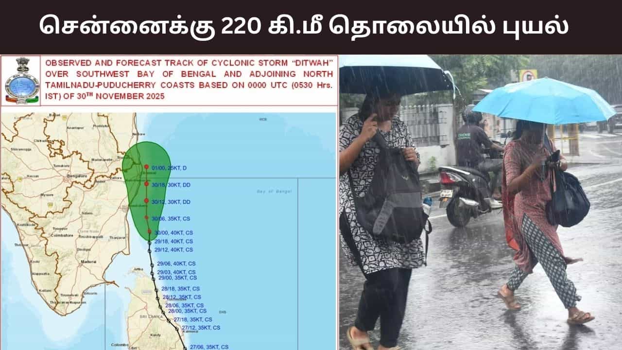 Ditwah Cylone: சென்னைக்கு 220 கி.மீ தொலைவில் டிட்வா புயல்..எங்கே அதிகனமழை இருக்கும்? வானிலை ரிப்போர்ட்..