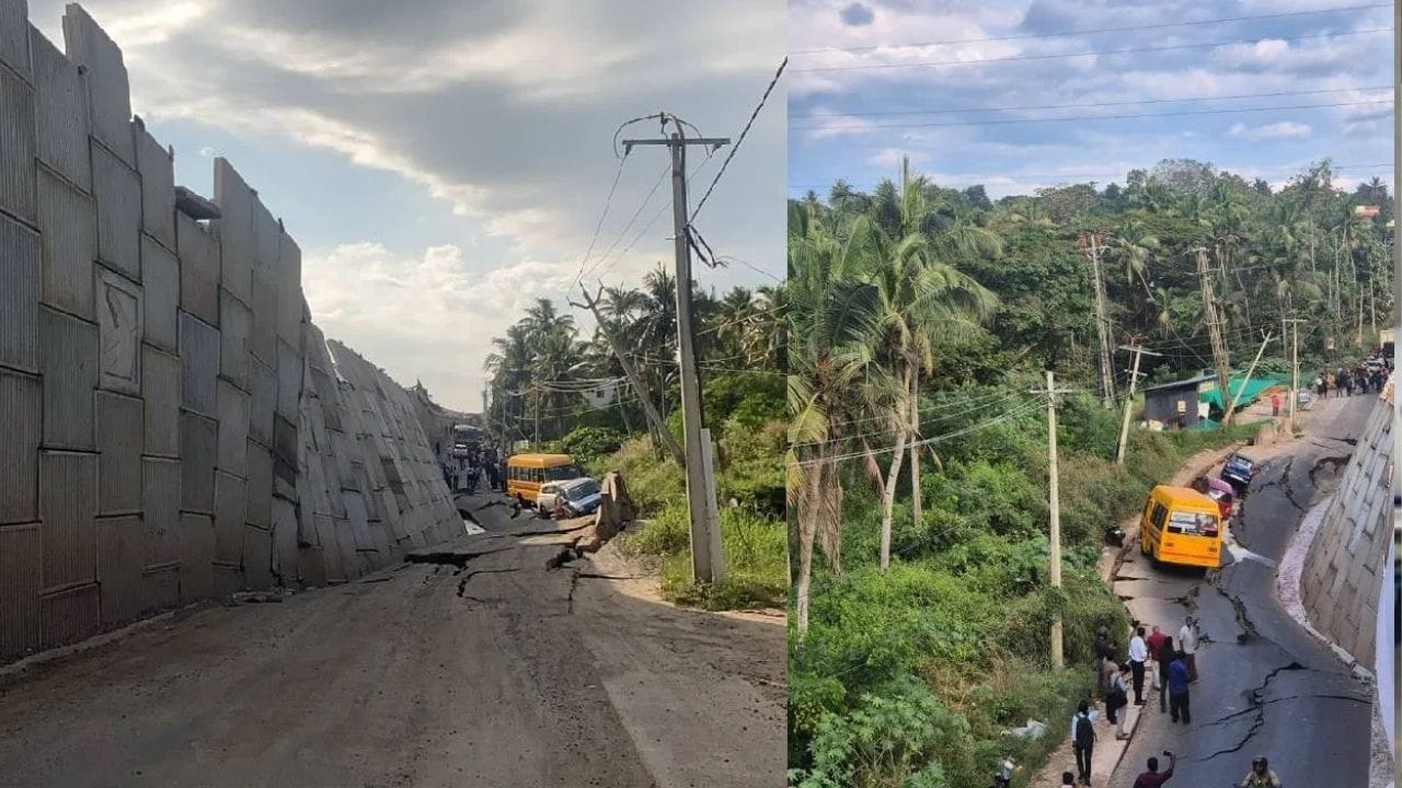 தேசிய நெடுஞ்சாலையில் தடுப்பு சுவர் இடிந்து விழுந்து விபத்து - போக்குவரத்து பாதிப்பு