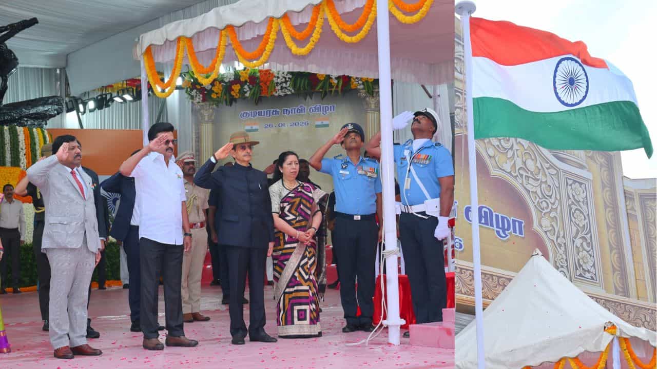 சென்னையில் தேசியக் கொடி ஏற்றினார் ஆளுநர் ஆர்.என்.ரவி! மிடுக்காக அணி வகுத்து வந்த முப்படையினர்!