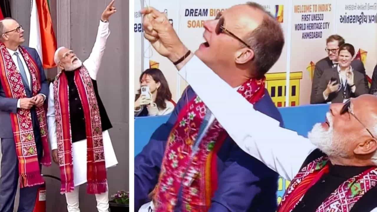 பட்டம் விடும் விழாவில் ஜெர்மன் அதிபர் பிரீட்ரிக் மெர்ஸ்.. உடனிருந்து பட்டம் விட்ட பிரதமர் மோடி!