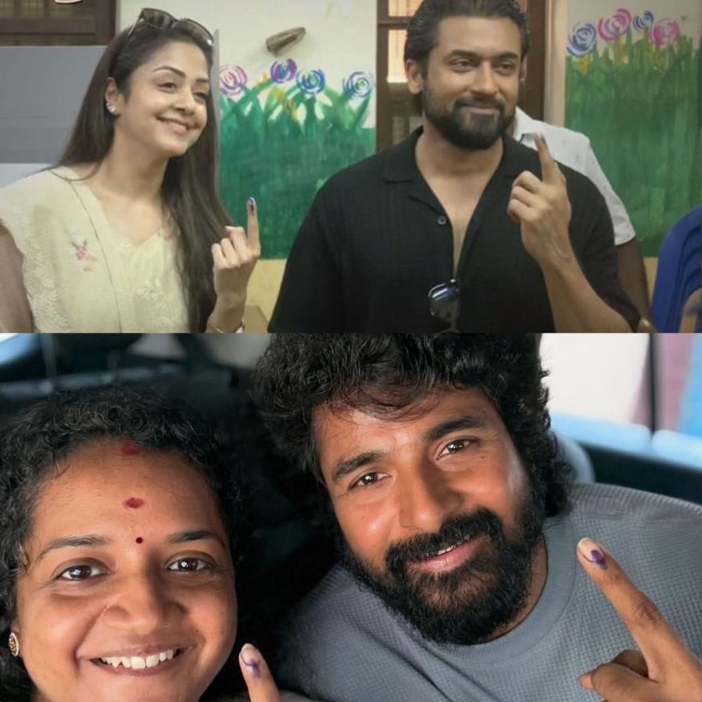 நடிகர் சூர்யா மற்றும் நடிகை ஜோதிகா இருவருமே ஒன்றாக வந்து தனது வாக்குகளை செலுத்தியிருந்தனர். மேலும் பேசிய சூர்யா தீவிர ஆராய்ந்து, யோசித்து வாக்குகளை செலுத்துமாறு தெரிவித்திருந்தார். நடிகர் சிவகார்த்திகேயன் அவரின் மனைவி ஆர்த்தி சிவகார்த்திகேயனுடன் ஒன்றாக வந்து தனது வாக்கை செலுத்தியிருந்தார். மேலும் அவர் அனைத்து இளைஞர்களுக்கும் இது கட்டாயமான வேலை, அனைவரும் வந்து வாக்கு செலுத்துமாறு சிவகார்த்திகேயன் தெரிவித்திருந்தார்.