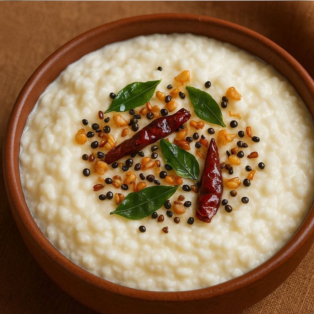 வேகவைத்த சாதத்தில் பால் மற்றும் உப்பு சேர்த்து மசிக்க வேண்டும்.
மிதமான தீயில் வைத்து நன்றாக கலக்க வேண்டும்.
இஞ்சி, மிளகாய், கறிவேப்பிலை சேர்த்து பிசைய வேண்டும்.
வெண்ணெய் சேர்ப்பதால் சுவை அதிகரிக்கும்.
இறுதியில் தாளித்து தயிர் சேர்த்து கலக்க வேண்டும்.