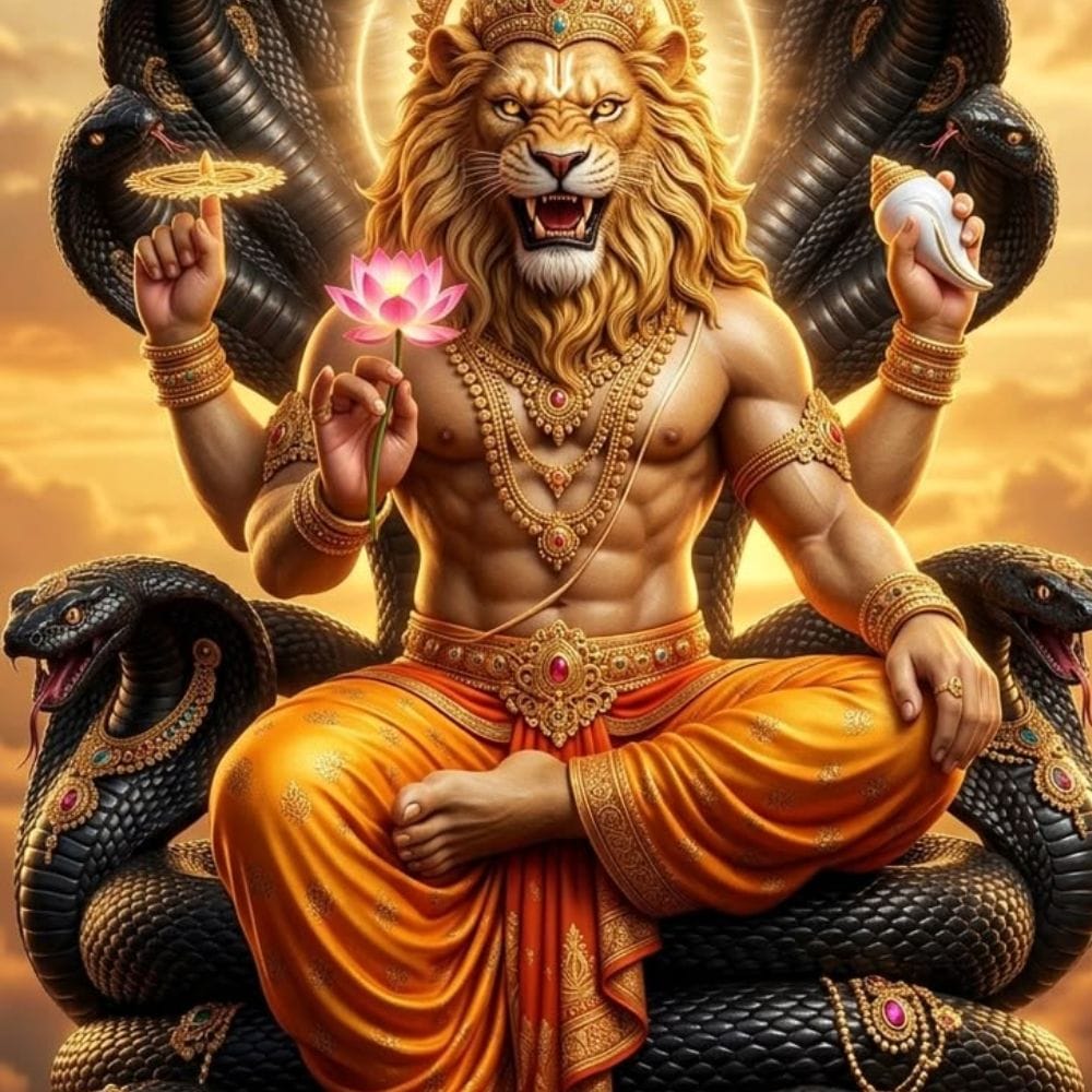 இரணியனின் மகன் பிரகலாதன் சிறுவயதிலேயே நாராயண பக்தனாக இருந்தான். “ஓம் நமோ நாராயணாய” என்று எப்போதும் ஜபம் செய்து வந்தான். அதை தடுக்க முயன்ற இரணியன் அவனை தன்னை வணங்கச் சொன்னான். ஆனால் பிரகலாதன் இறைவனை மட்டுமே வணங்குவேன் என்று உறுதியுடன் இருந்தான்.