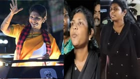 கனிமொழி பிரசார வாகனத்தில் ஏறி கேள்வி கேட்ட காவலரின் மனைவி.. போராட்டக் களமாக மாறிய பரப்புரை...