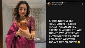 Trisha Krishnan: சினிமாவிலிருந்து விலகிவிட்டேனா? தொழிலதிபரை திருமணம் செய்து நான்கு குழந்தை- விமர்சனங்களுக்கு திரிஷா போட்ட பதிவு!...