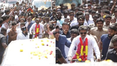 காரைக்குடியில் சைக்கிளில் பிரச்சாரம் செய்த விஜய்..