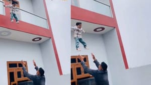 Viral Video : வீடியோவுக்காக சிறுவனை முதல் மாடியில் இருந்து குதிக்க வைத்த தந்தை.. வைரலாகும் ஷாக் வீடியோ!