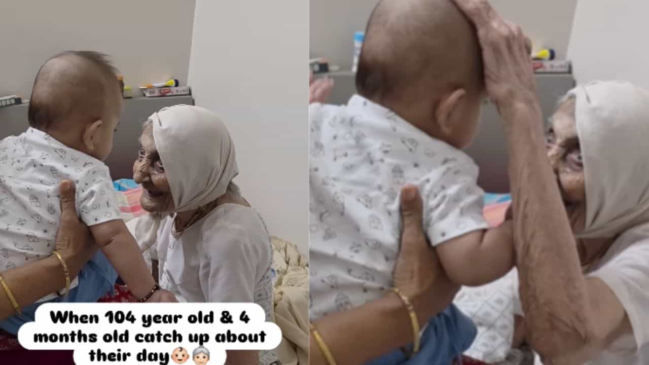Viral Video : 4 மாத பேரக்குழந்தையை சந்தித்த 104 வயது பாட்டி.. இணையத்தில் வைரலாகும் நெகிழ்ச்சி வீடியோ!