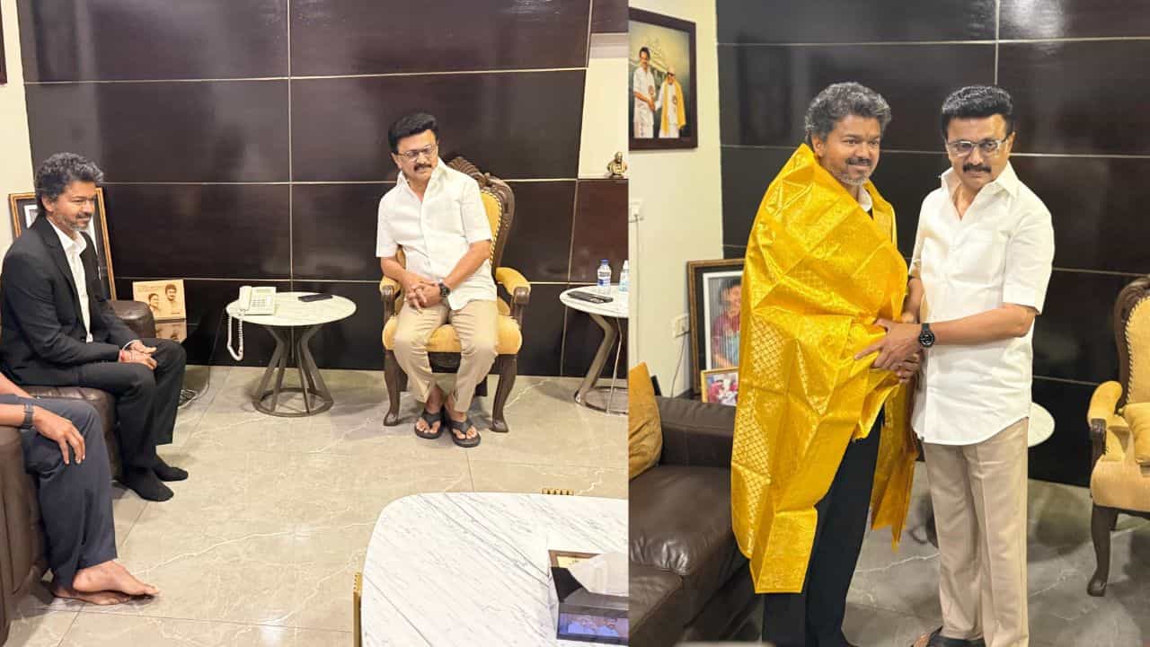 திமுக தலைவர் மு.க ஸ்டாலினை சந்தித்த முதலமைச்சர் விஜய்.. கட்டியணைத்து வரவேற்ற உதயநிதி ஸ்டாலின்..