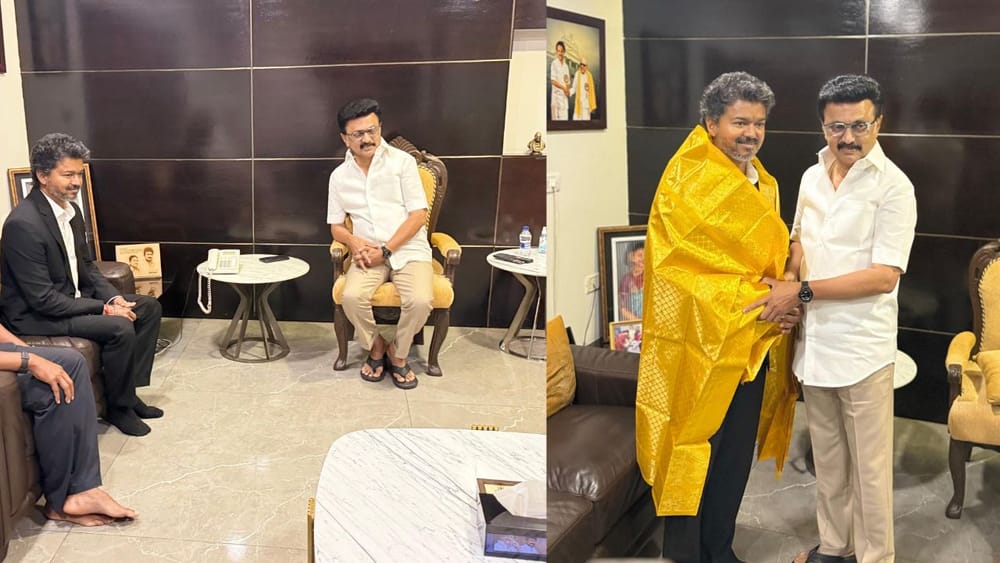 திமுக தலைவர் மு.க ஸ்டாலினை சந்தித்த முதலமைச்சர் விஜய்..