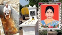 உயிரோடு இருக்கும்போதே மனைவிக்கு அருகில் கல்லறை கட்டிய கணவர்..!...