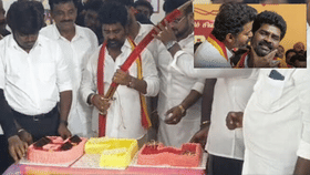 சர்ச்சையில் சிக்கிய தவெக எம்எல்ஏ.. கையில் வாளுடன் கேக் வெட்டிய விஜய் தாமு!...