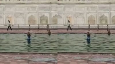 தாஜ் மஹால் தண்ணீர் தொட்டியில் ஆட்டம் போட்ட குரங்குகள் - வைரல்!