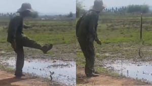 Viral Video : Man Vs Snake.. வரப்பில் பாம்புடன் சண்டை போட்ட நபர்.. இணையத்தில் வைரலாகும் வீடியோ!