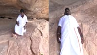 சமணர் படுகையில் படுத்து ஆய்வு செய்த அமைச்சர் ராஜ்மோகன்.....