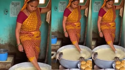 காலால் மாவு பிசைந்த பெண் - இணையத்தில் வைரலாகும் வீடியோ!