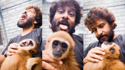 குரங்குடன் சேர்ந்து அட்ராசிட்டி செய்த விக்ரம் - வைரலாகும் வீடியோ!