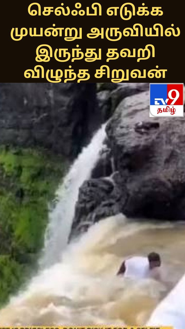 செல்ஃபி எடுக்க முயன்று அருவியில் இருந்து தவறி விழுந்த சிறுவன் -பரபரப்பு வீடியோ