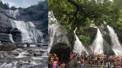 குற்றாலம் அருவிகளில் ஆர்ப்பரித்து கொட்டும் தண்ணீர். . .!