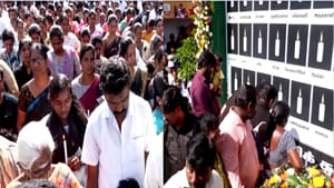கரூர் பெருந்துயரத்தின் முதலாண்டு நினைவு நாள்.. கருப்பு உடை அணிந்து 41 பேருக்கும் மெழுகுவர்த்தி ஏந்தி கண்ணீர் அஞ்சலி!