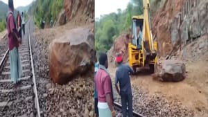 தருமபுரி அருகே பயங்கரம்.. மண்சரிவில் உருண்ட பாறை ரயில் மீது மோதி விபத்து.. ஓட்டுநரின் திறமையால் தப்பிய பயணிகள்!!