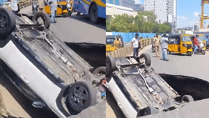 Watch Video: திருவான்மியூரில் சாலையில் திடீரென ஏற்பட்ட பள்ளம் – தலைகீழாக கவிழ்ந்த கார்..